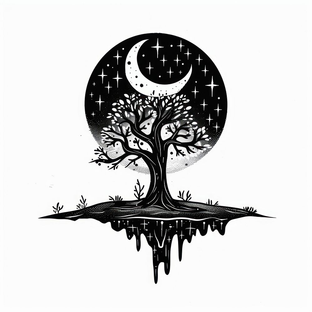 Surreal aesthetic tree logo silhouette art illustrated.