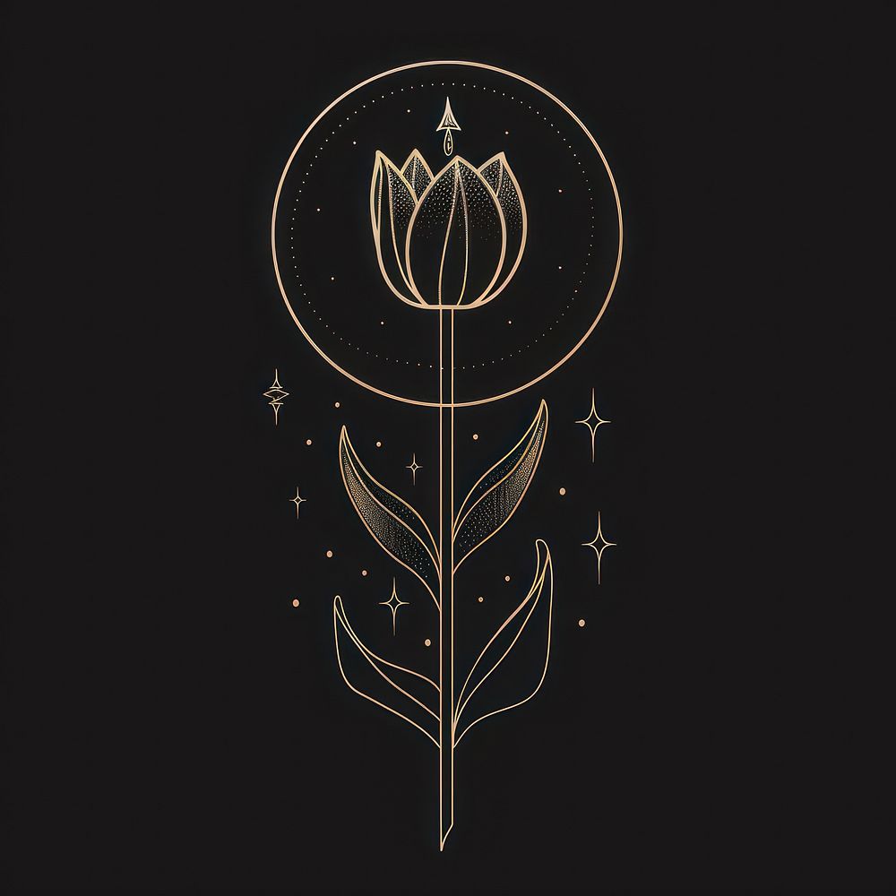 Surreal aesthetic tulip logo blackboard weaponry trident.