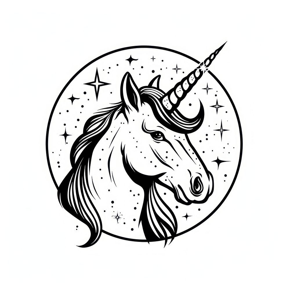 Surreal aesthetic unicorn logo art illustrated drawing.