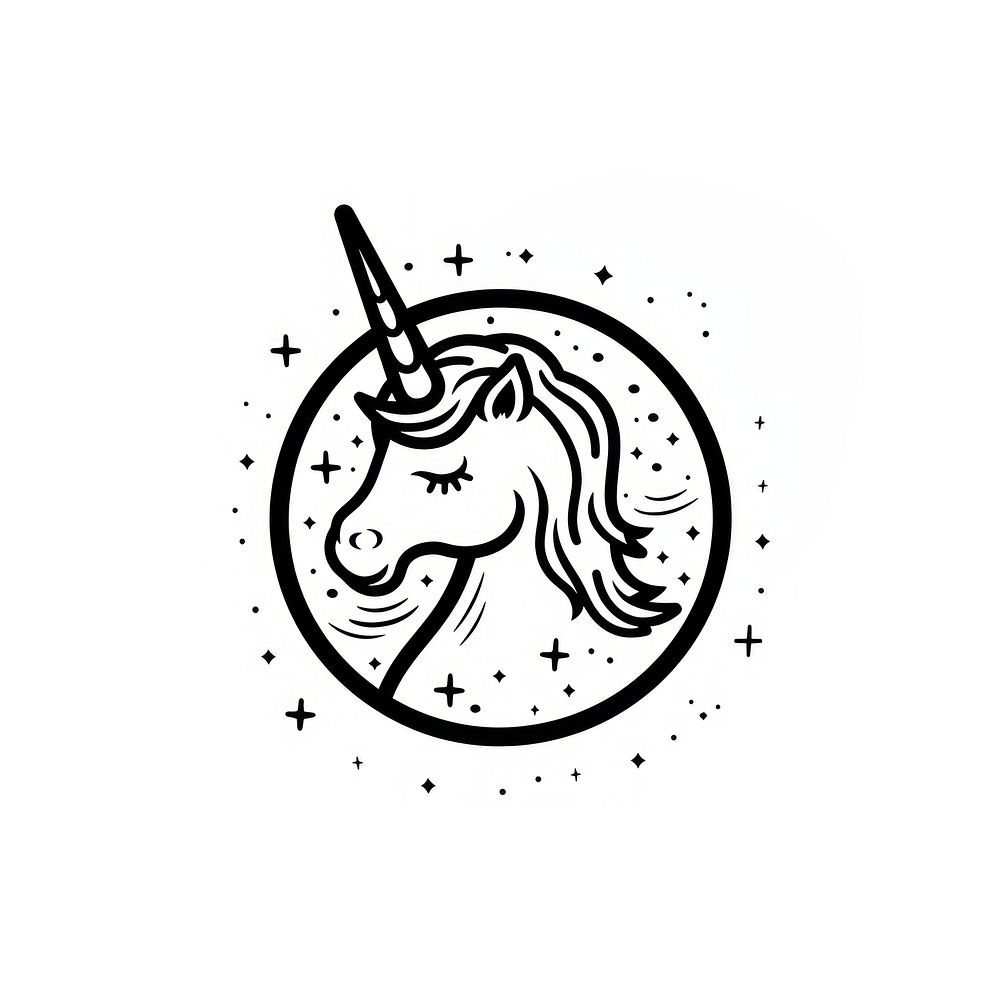 Surreal aesthetic unicorn logo stencil emblem symbol.
