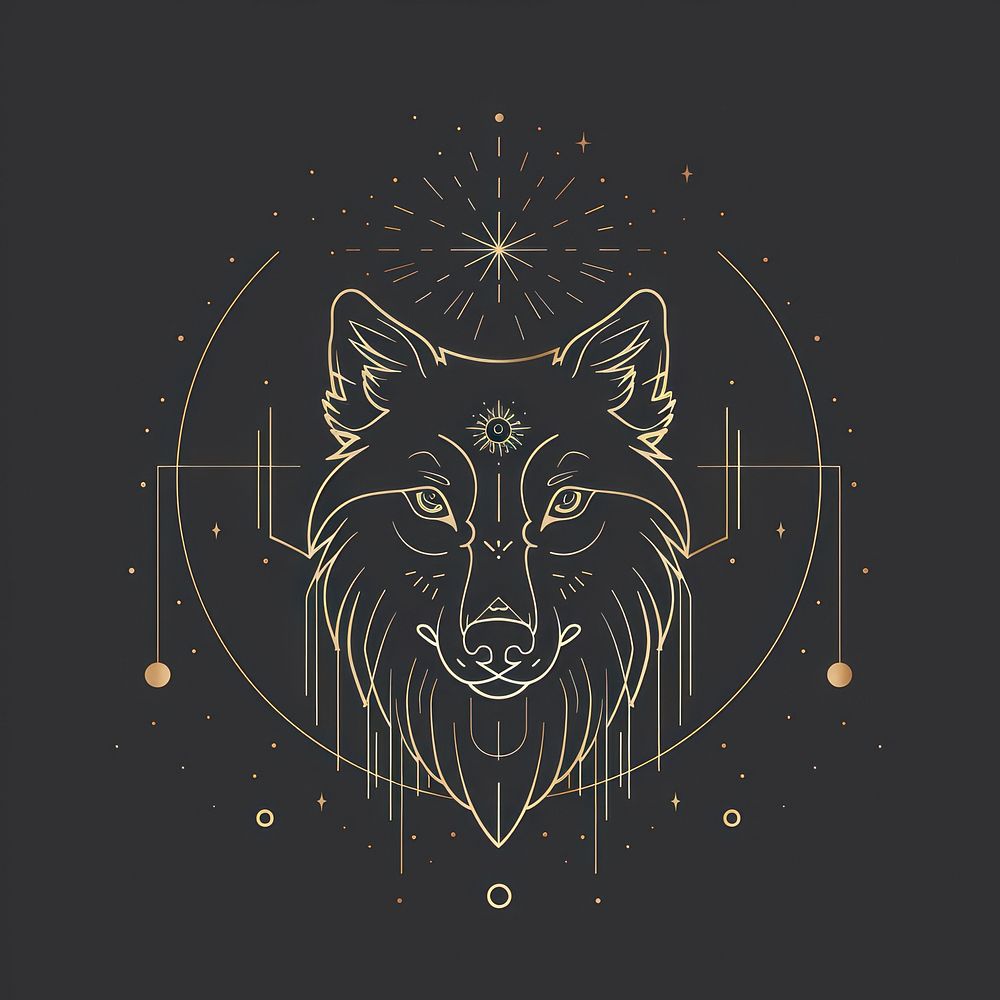 Surreal aesthetic wolf logo art illustrated blackboard.
