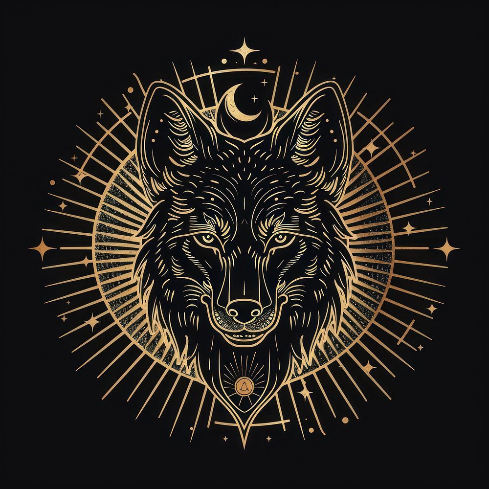Surreal aesthetic wolf logo blackboard symbol animal.