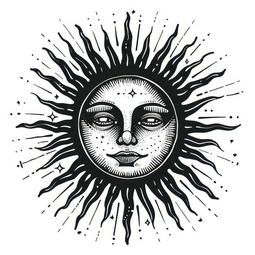 Surreal aesthetic antique sun logo art illustrated drawing.