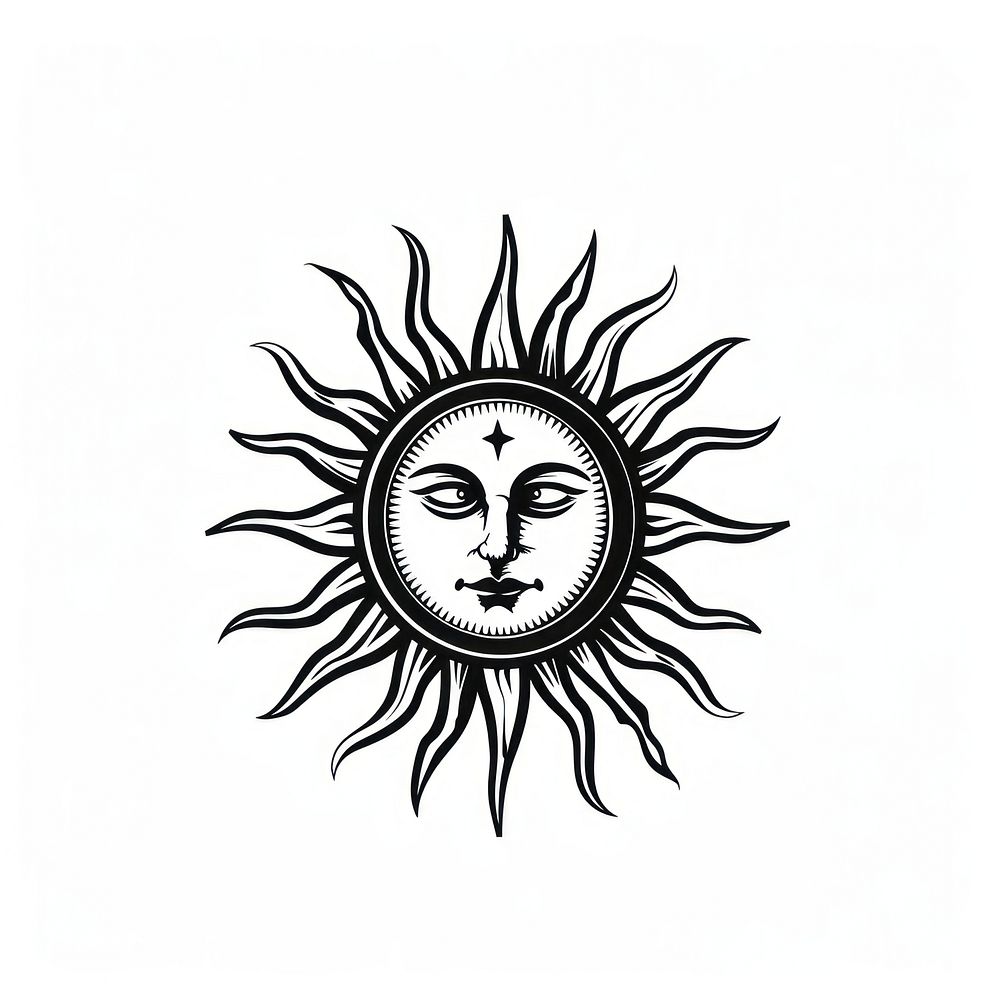 Surreal aesthetic antique sun logo art sticker emblem.