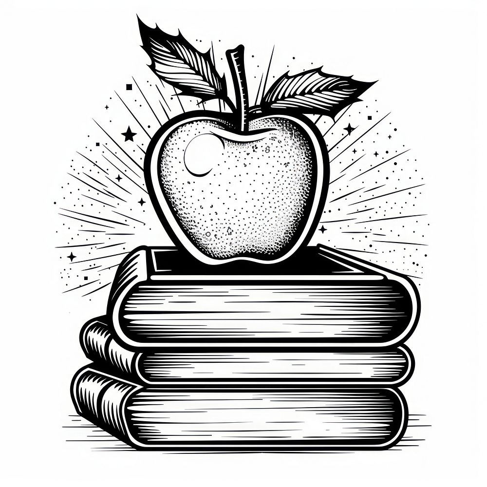 Surreal aesthetic apple on a pile of books logo art publication illustrated.