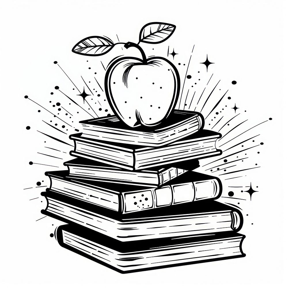 Surreal aesthetic apple on a pile of books logo art publication illustrated.