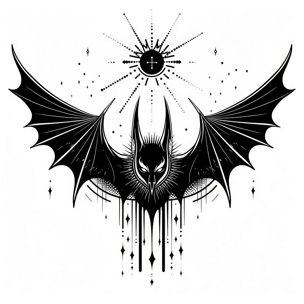 Surreal aesthetic bat logo art chandelier symbol.