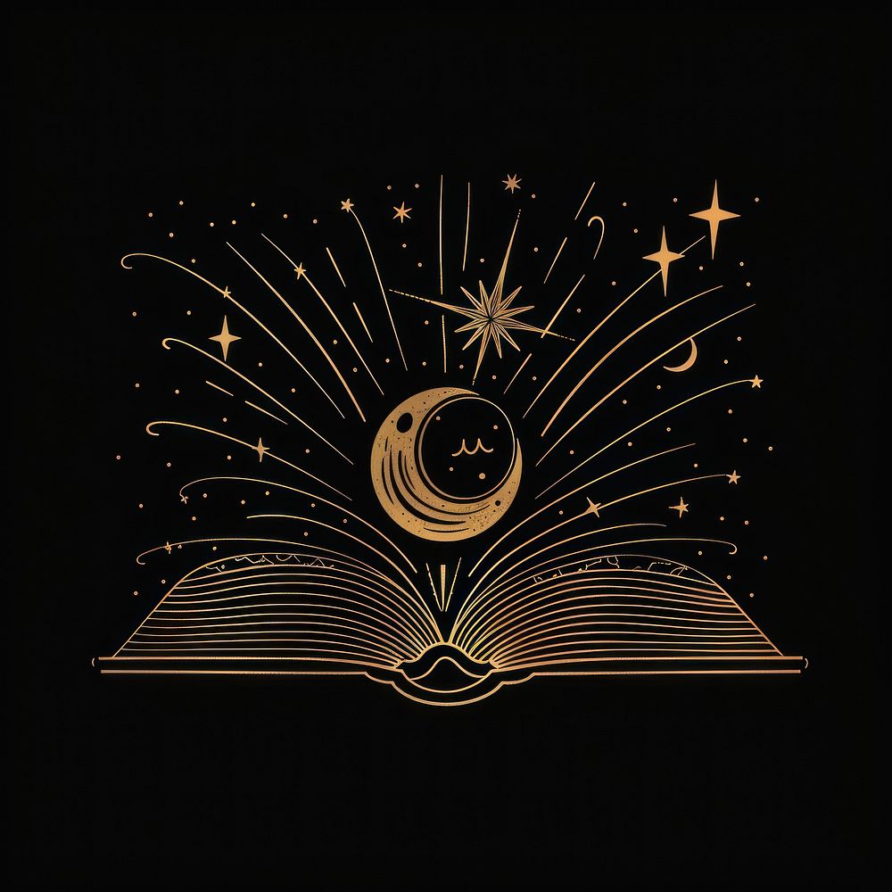 Surreal aesthetic book logo blackboard fireworks symbol.