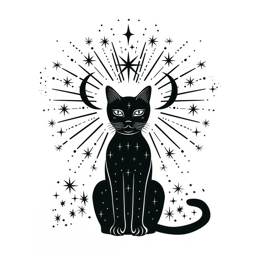 Surreal aesthetic black cat logo animal mammal pet.