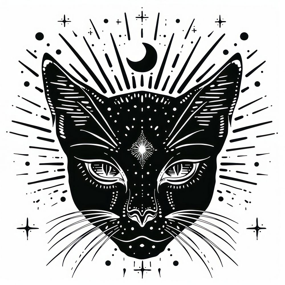 Surreal aesthetic black cat logo art illustrated drawing.