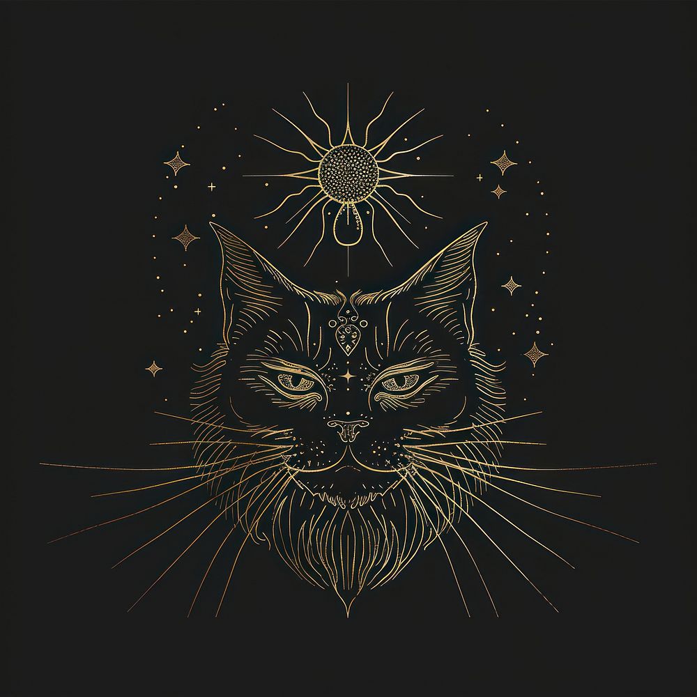Surreal aesthetic black Persian cat logo animal mammal pet.