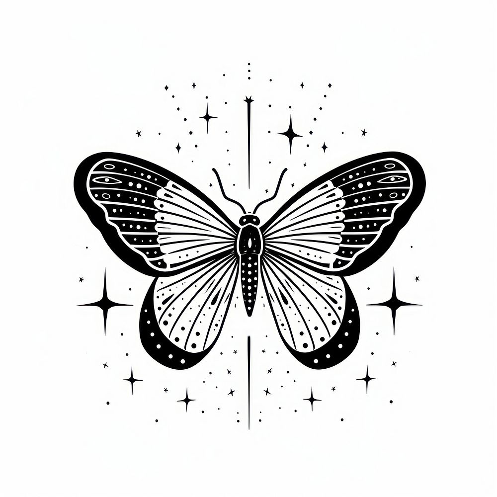 Surreal aesthetic butterfly logo art illustrated stencil.