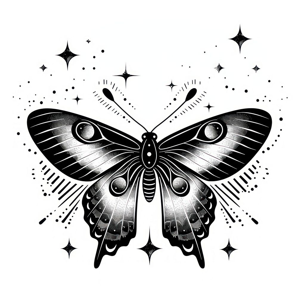 Surreal aesthetic butterfly logo art illustrated stencil.