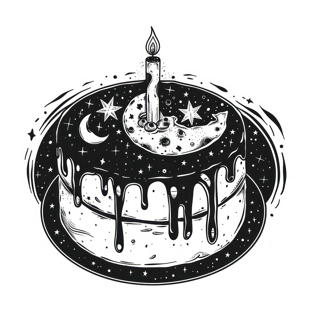 Surreal aesthetic cake logo art accessories illustrated.