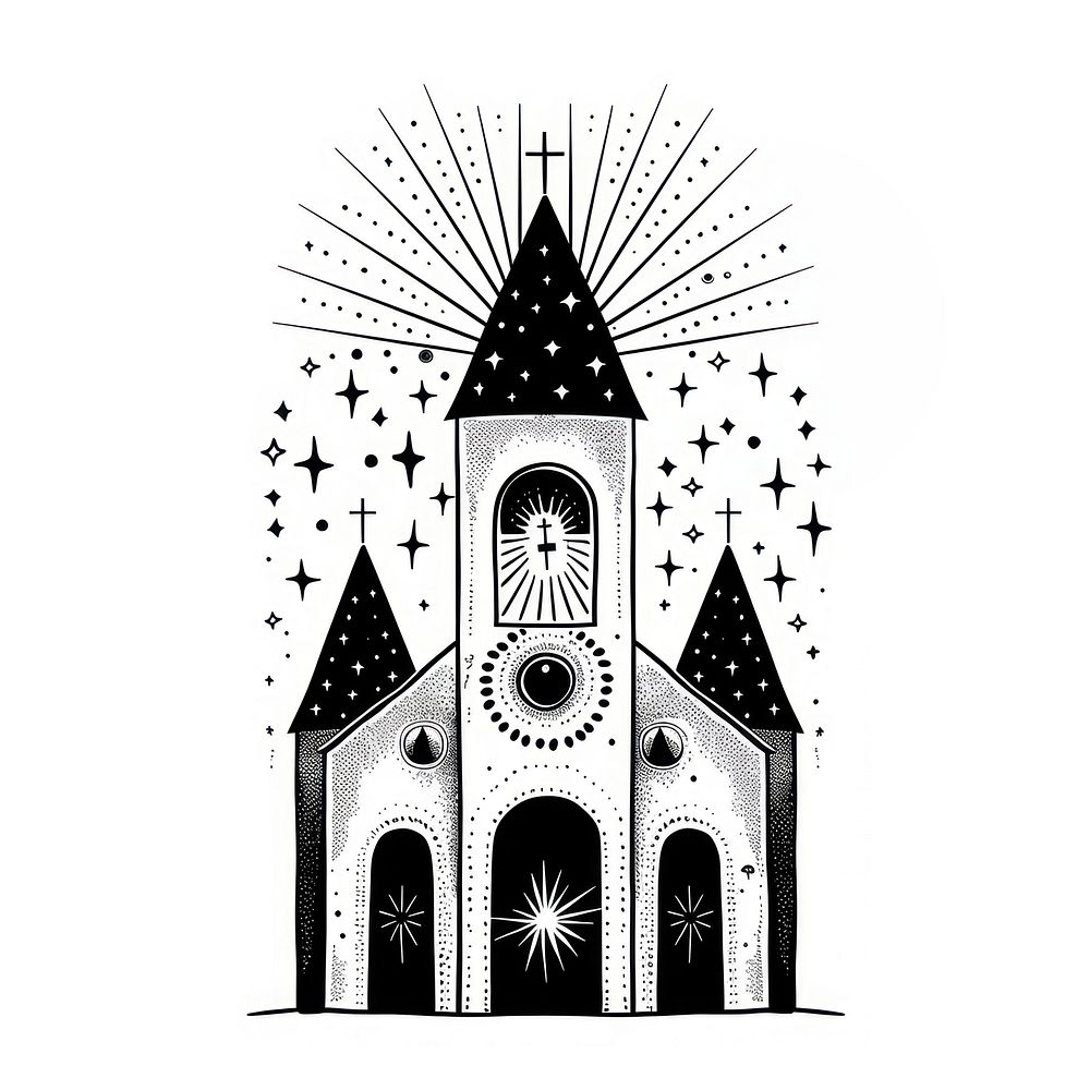 Surreal aesthetic church logo art architecture illustrated.