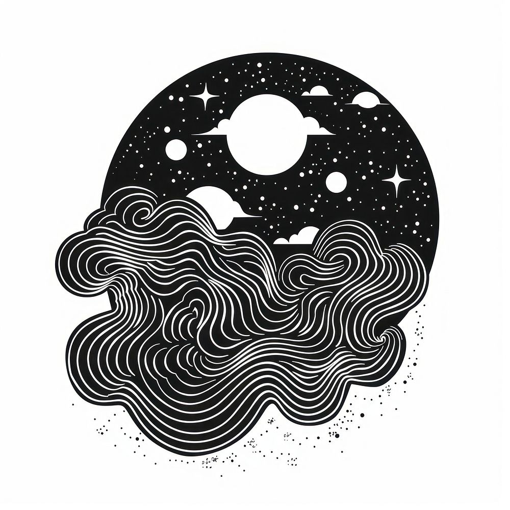 Surreal aesthetic cloud logo art illustrated astronomy.