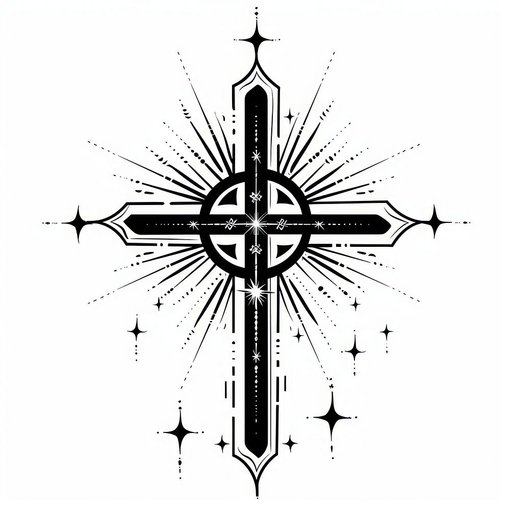 Surreal aesthetic cross logo symbol.
