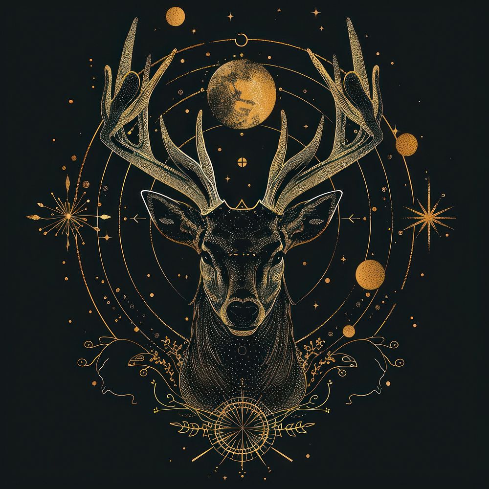 Surreal aesthetic deer logo astronomy wildlife outdoors.