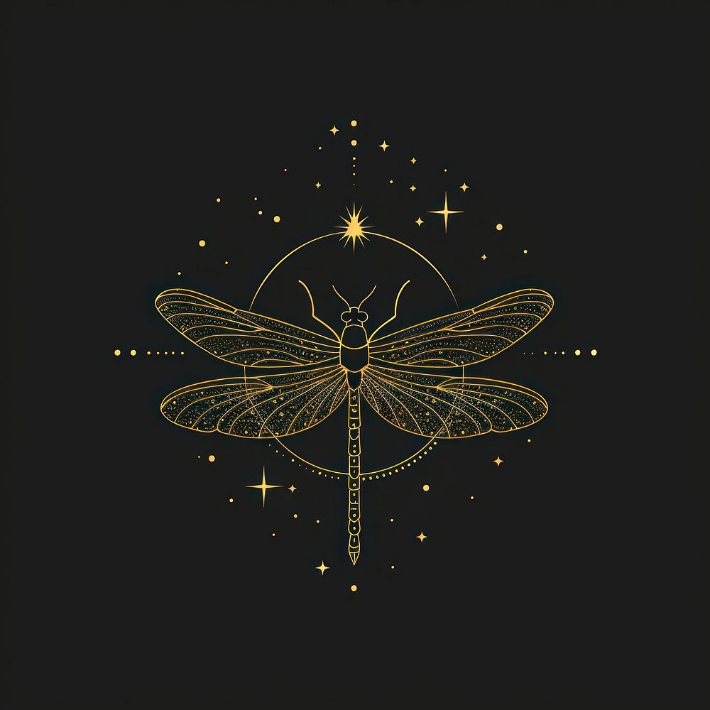Surreal aesthetic dragonfly logo invertebrate chandelier fireworks.