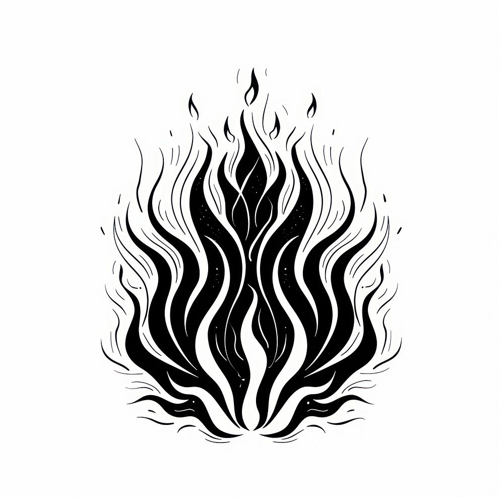 Surreal aesthetic fire logo stencil person tattoo.