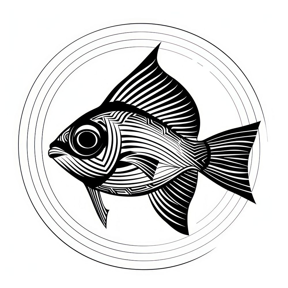 Surreal aesthetic fish logo art illustrated drawing.