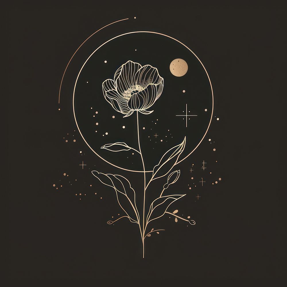 Surreal aesthetic flower field logo art blackboard astronomy.