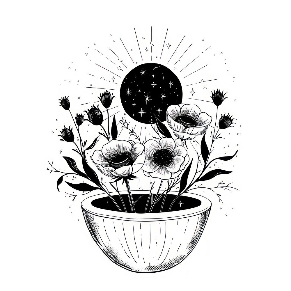 Surreal aesthetic flower pot logo art illustrated graphics.
