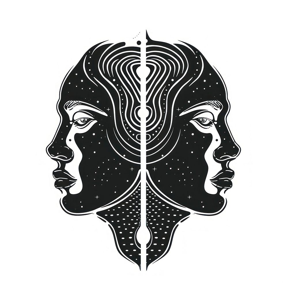 Surreal aesthetic gemini logo art stencil person.