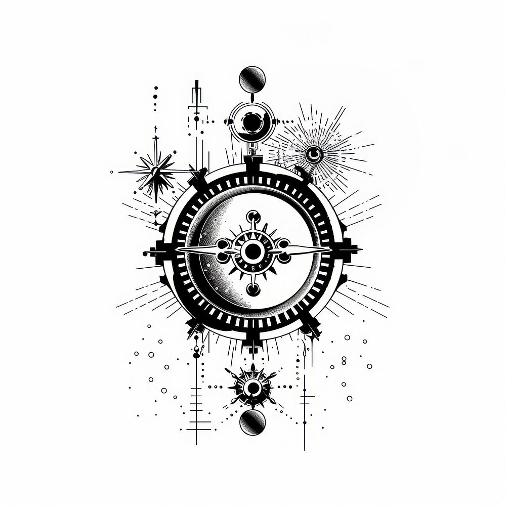 Surreal aesthetic gear logo art chandelier compass.