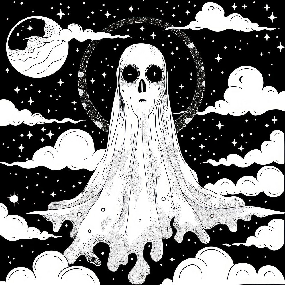 Surreal aesthetic ghost logo art illustrated drawing.