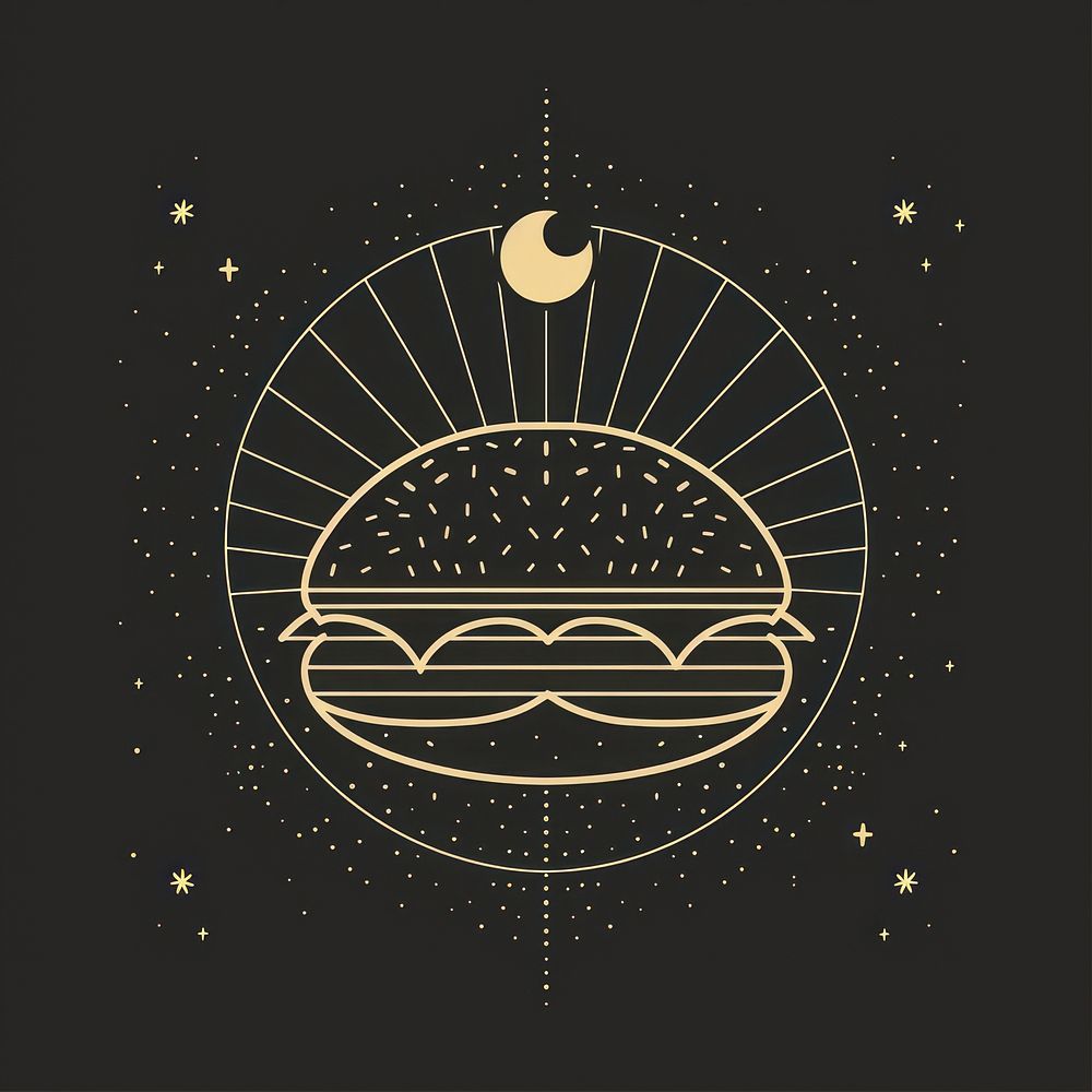 Surreal aesthetic Hamburger logo blackboard emblem symbol.