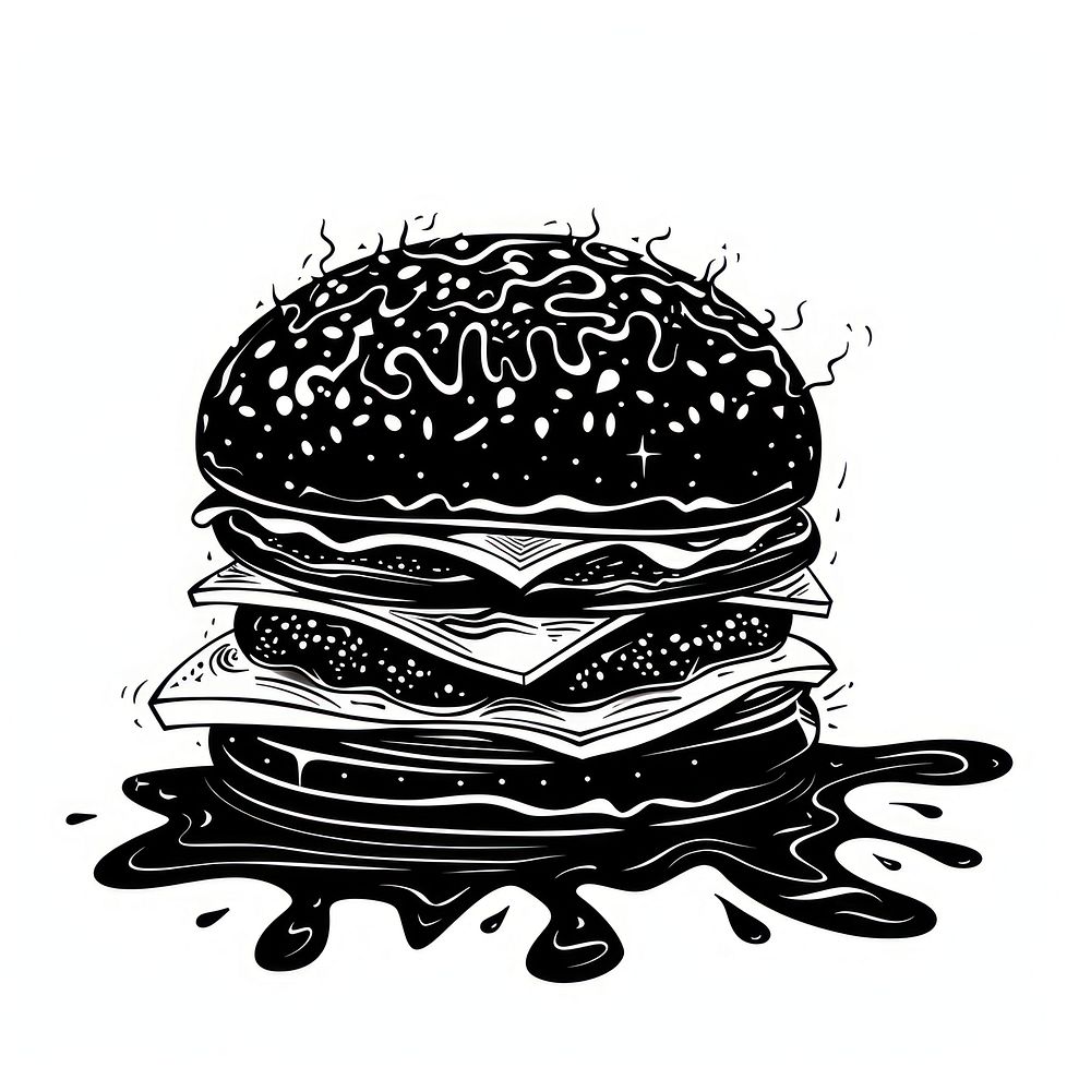 Surreal aesthetic Hamburger logo art illustrated drawing.