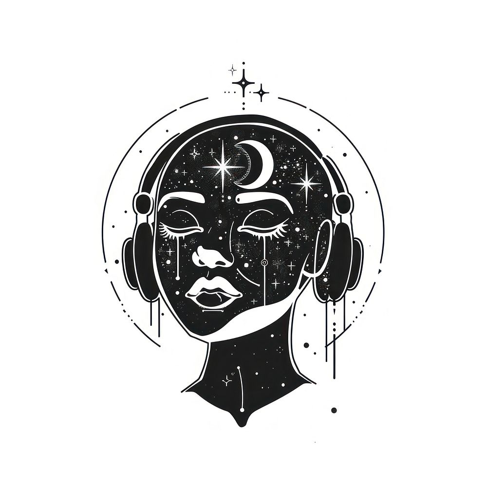 Surreal aesthetic Headphones logo head art illustrated.