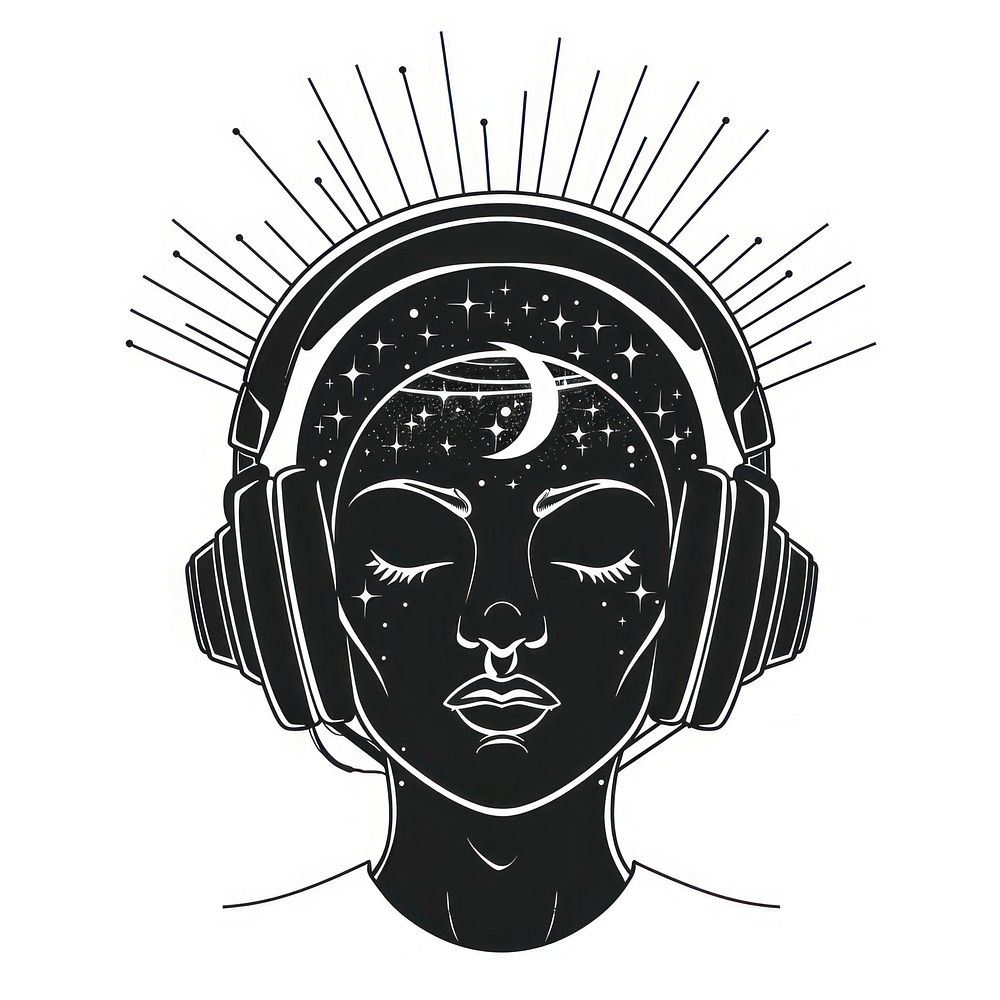 Surreal aesthetic Headphones logo silhouette head art.