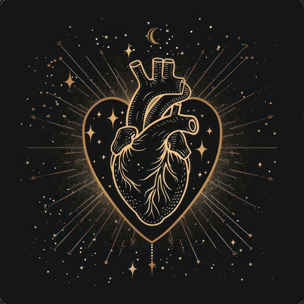 Surreal aesthetic heart logo chandelier blackboard fireworks.