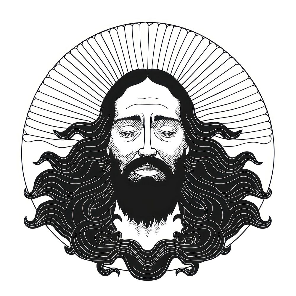 Surreal aesthetic jesus logo art illustrated drawing.