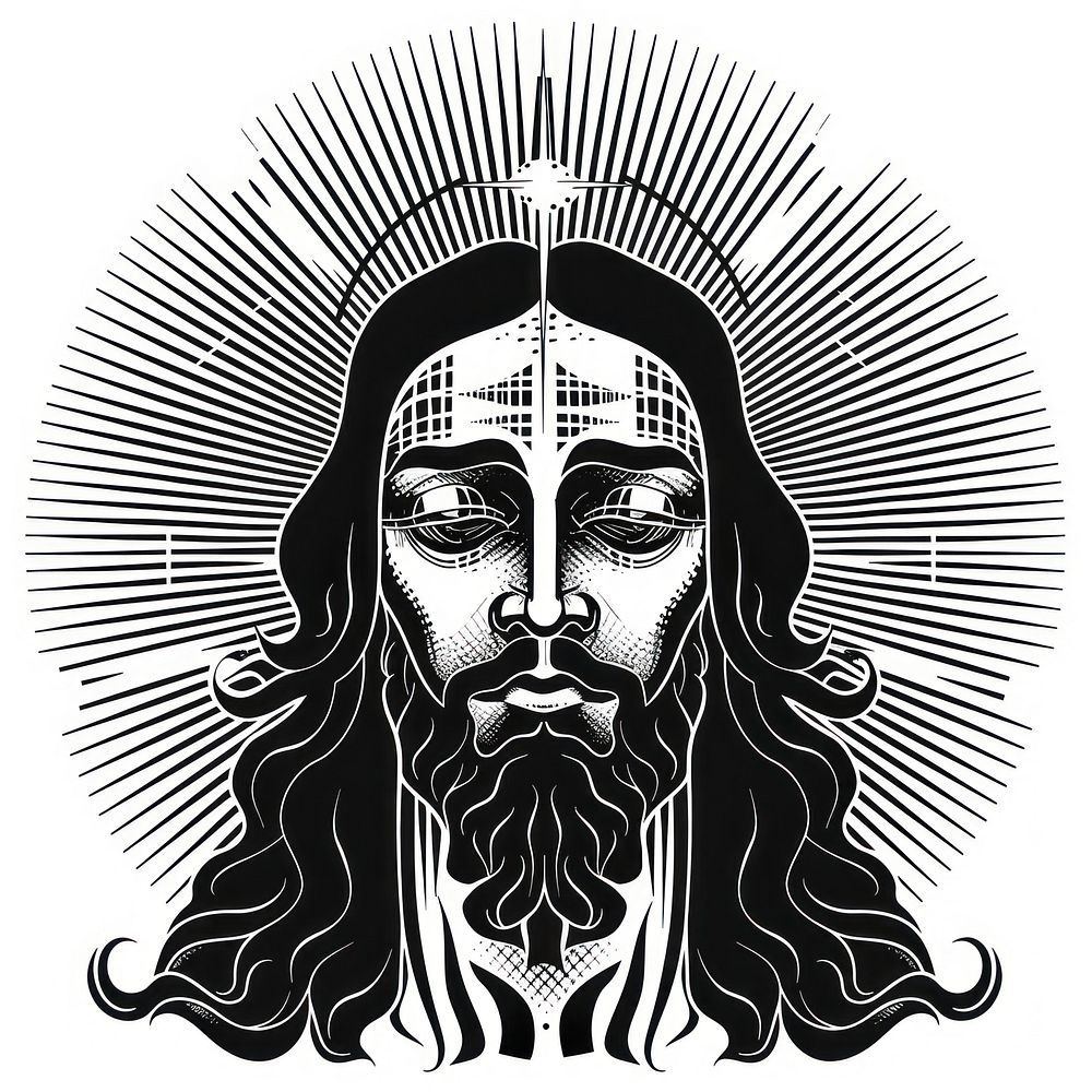 Surreal aesthetic jesus logo art illustrated drawing.