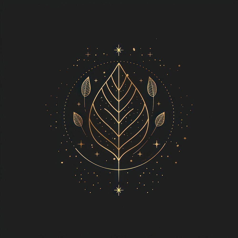 Surreal aesthetic leaf logo blackboard emblem symbol.