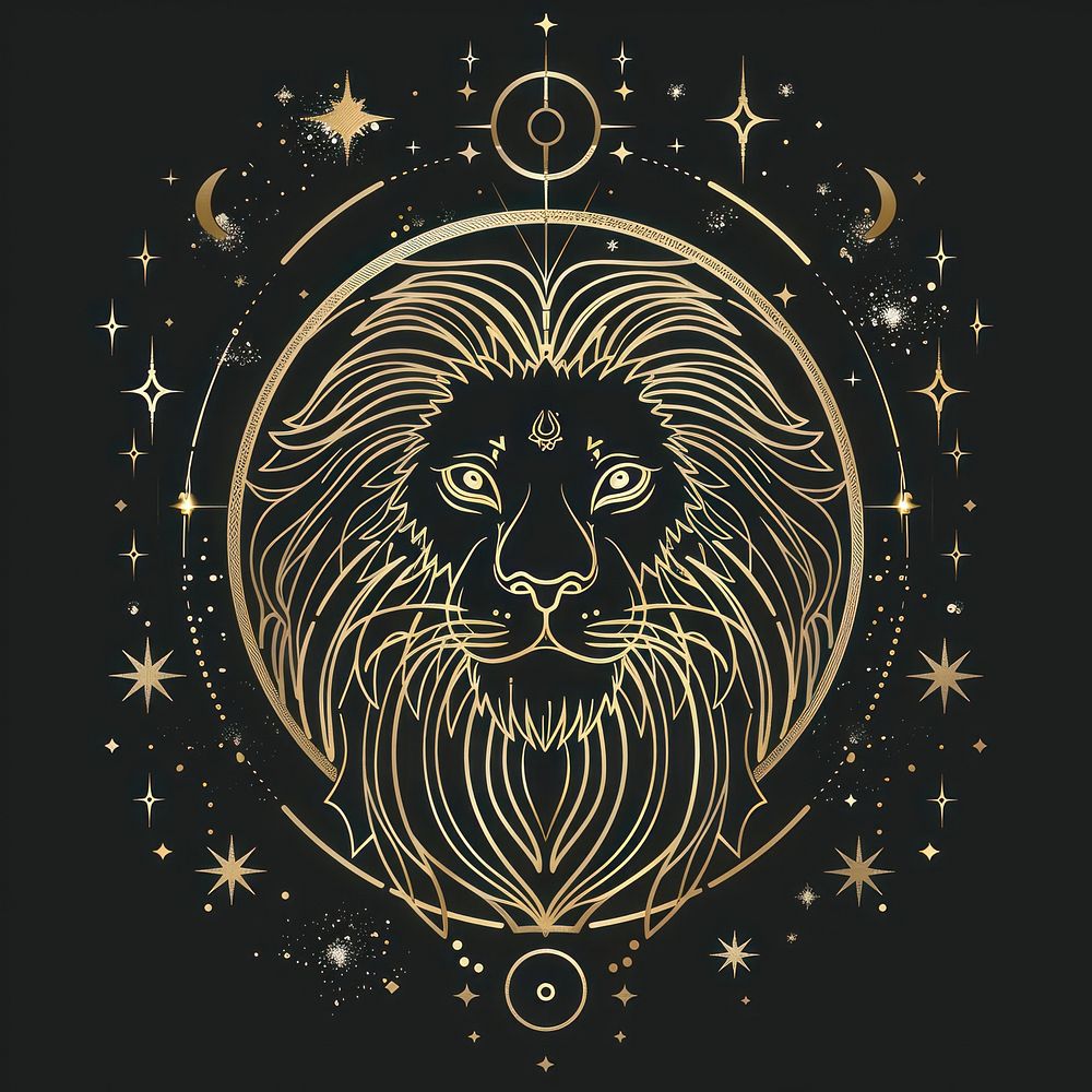 Surreal aesthetic lion magician logo art chandelier pattern.