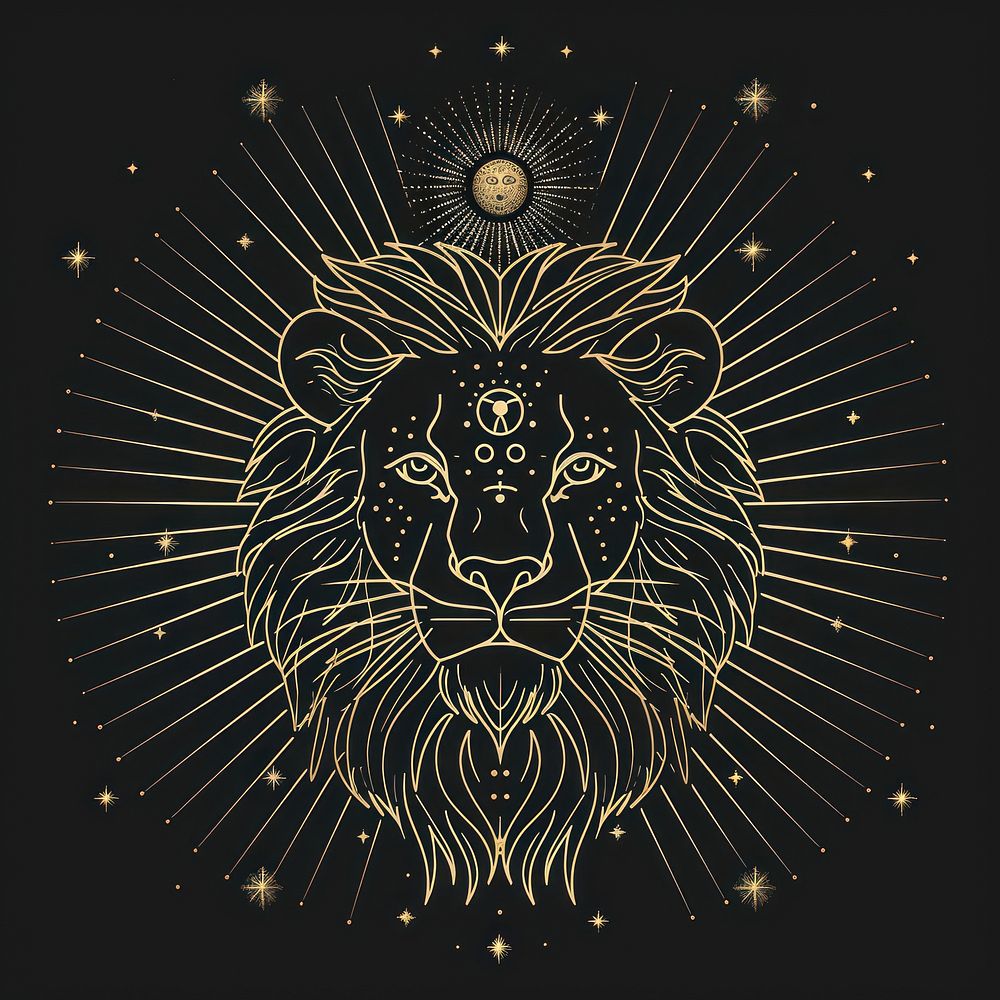 Surreal aesthetic lion magician logo chandelier fireworks wildlife.