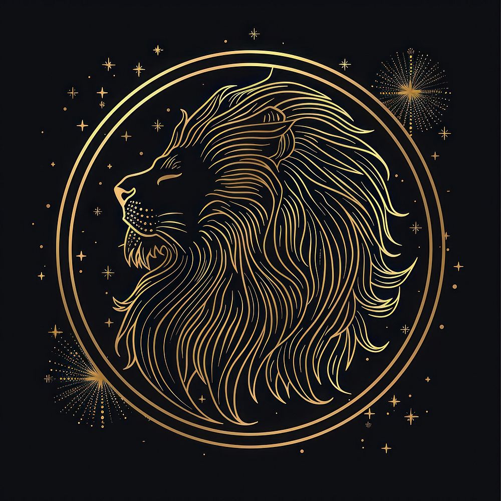 Surreal aesthetic lion magician logo blackboard fireworks astronomy.