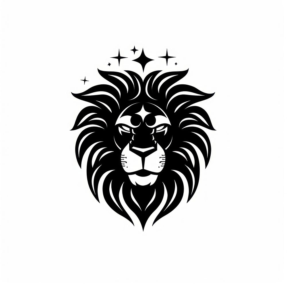 Surreal aesthetic lion logo stencil emblem symbol.