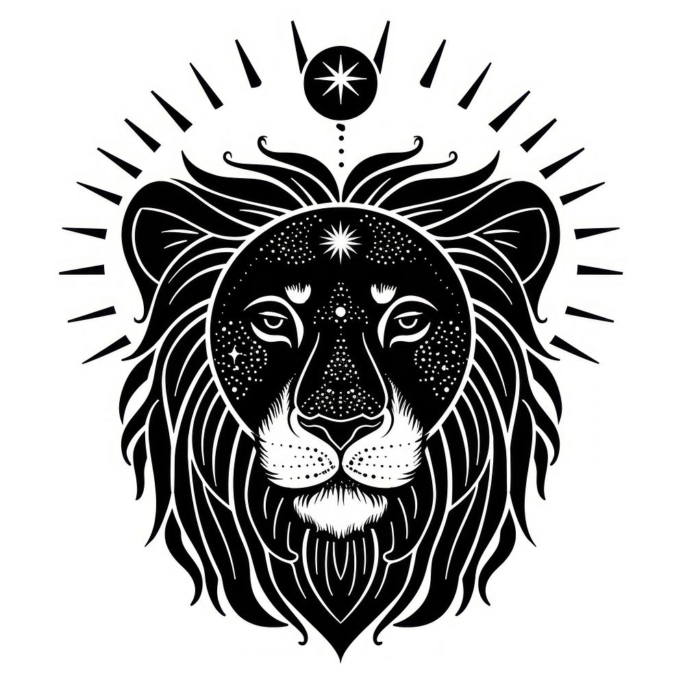 Surreal aesthetic lion logo wildlife stencil bonfire.