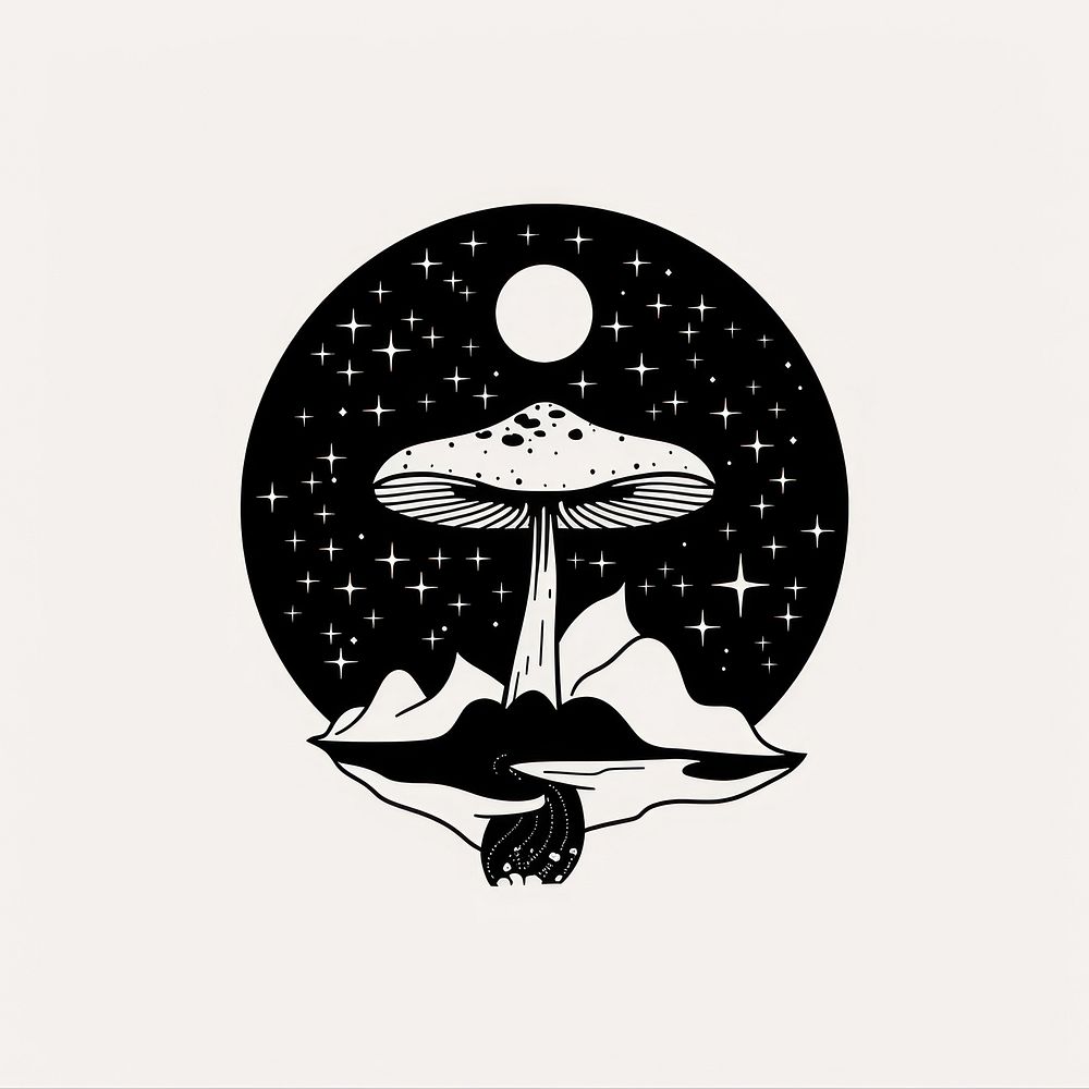 Surreal aesthetic mushroom logo silhouette art stencil.