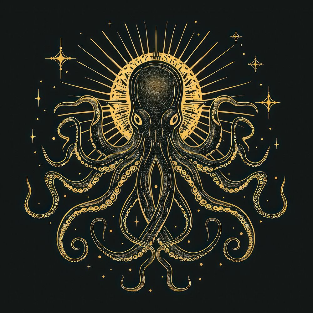 Surreal aesthetic octopus logo art chandelier emblem.