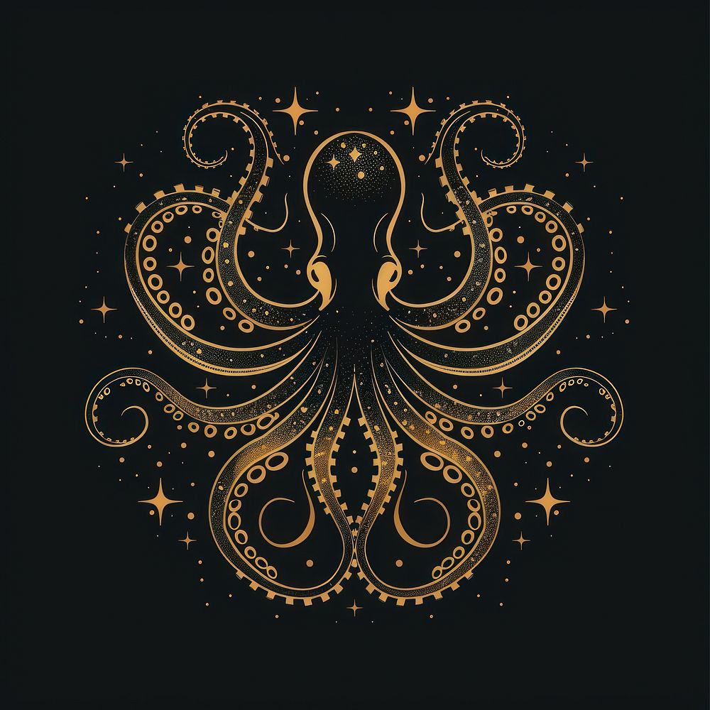 Surreal aesthetic octopus logo art blackboard graphics.