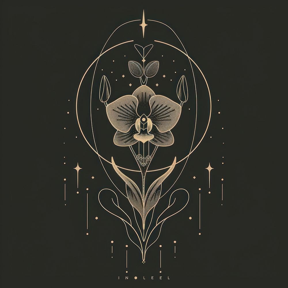 Surreal aesthetic orchid logo art chandelier graphics.