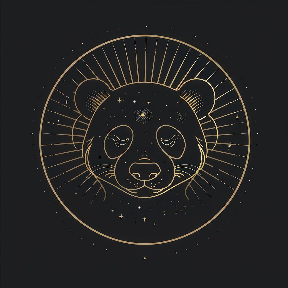 Surreal aesthetic Panda logo art blackboard emblem.
