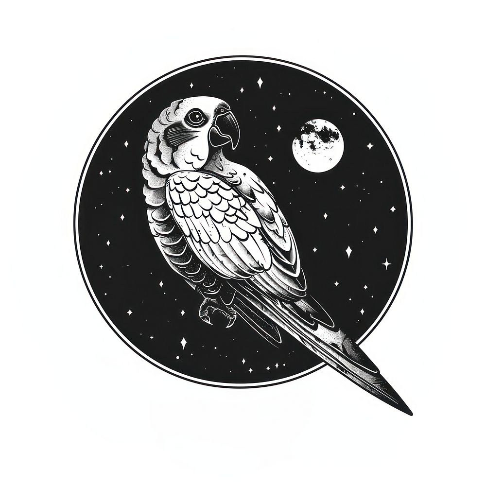Surreal aesthetic parrot logo art illustrated drawing.