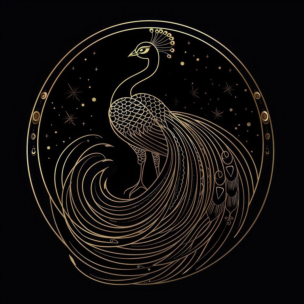 Surreal aesthetic peacock logo animal disk bird.